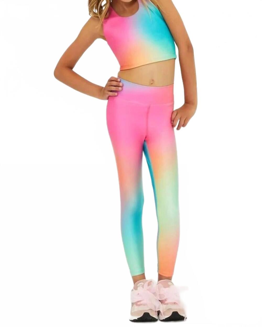 NEW BEACH RIOT girls little peppa leggings in strawberry sunset ombre